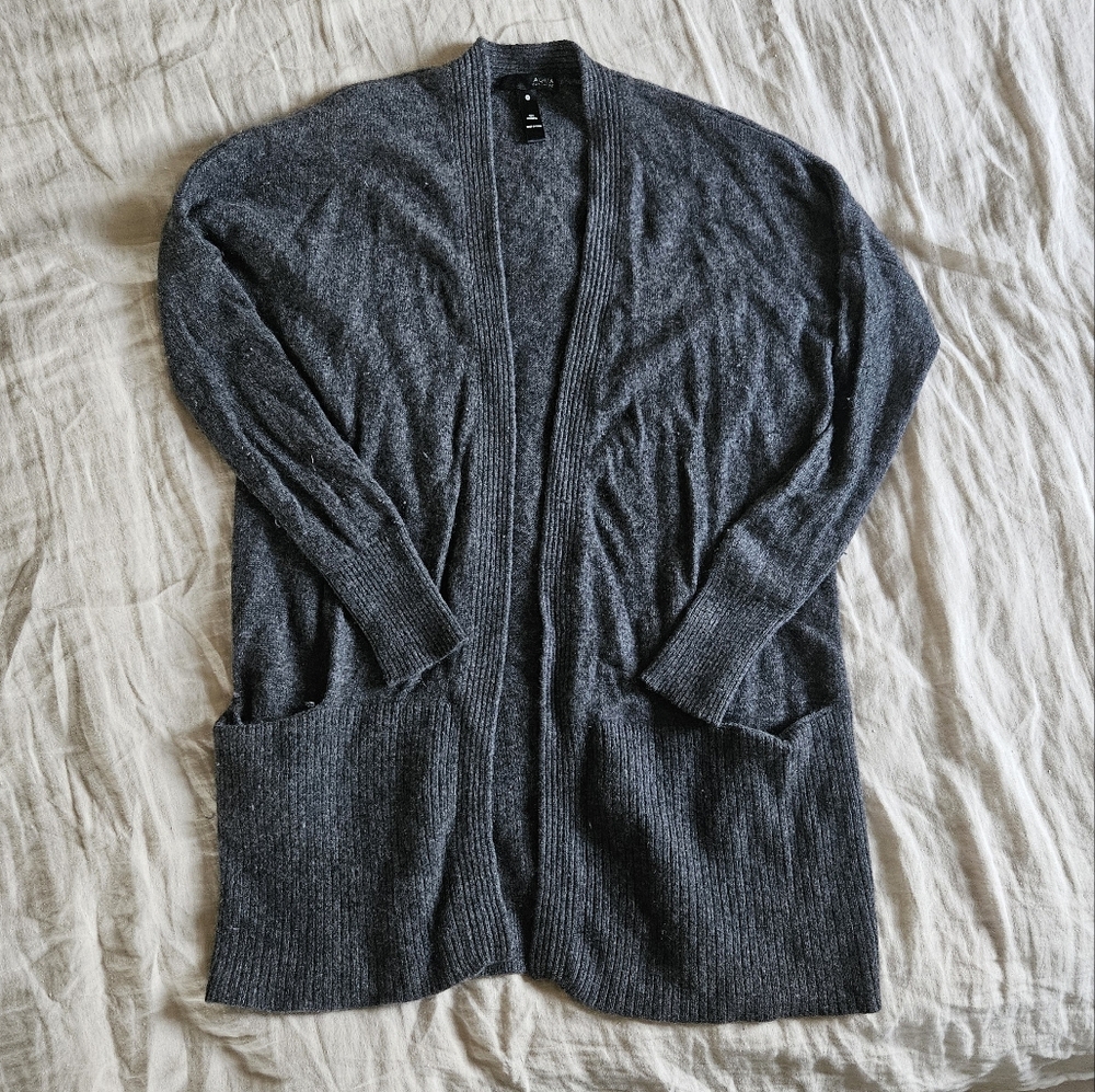 Bloomingdales Aqua Charcoal Gray Cashmere Cardigan